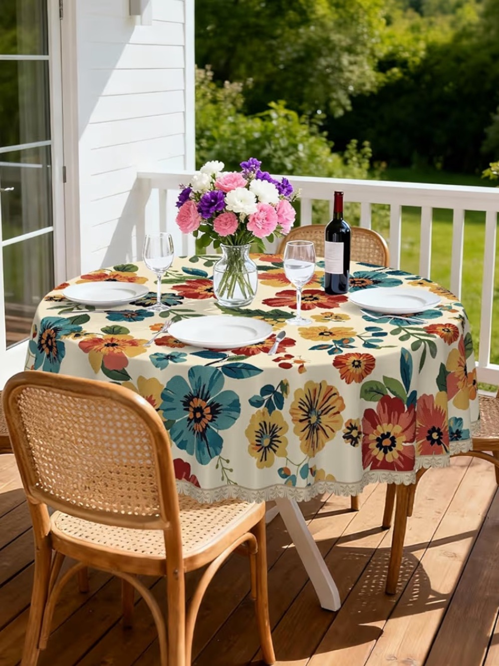Floral Tablecloth Round 60” Wrinkle Stain and Fade-Resistant WATERPROOF
